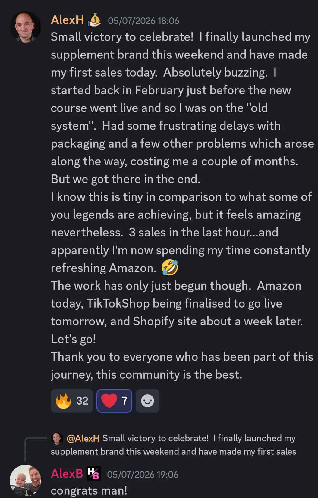 Alex Hogg's first sales community post